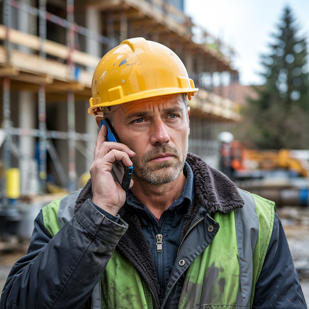 Contact us - GMP Recovery Services - a builder in a hard hat on the phone